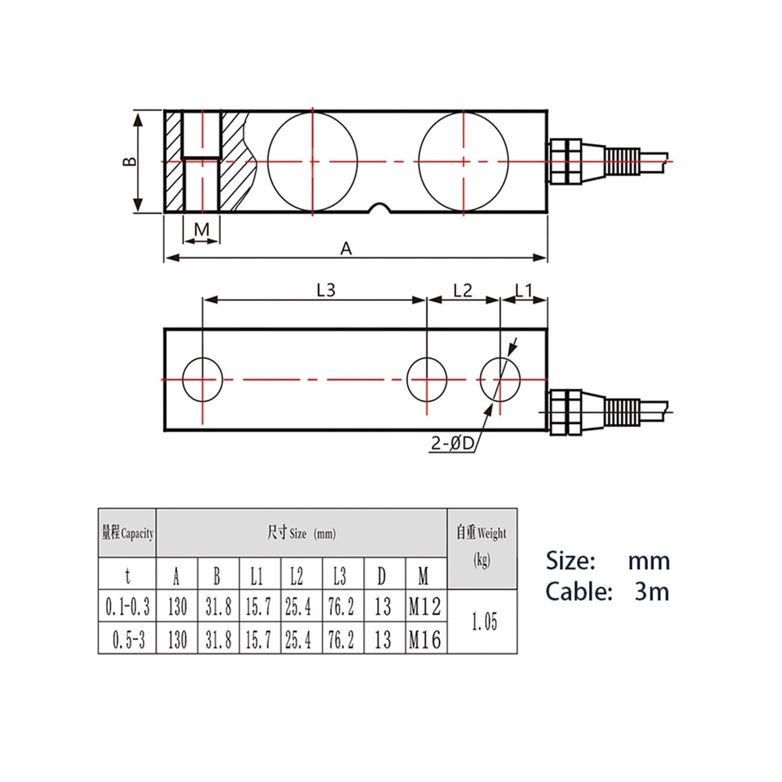 Sensor voladizo del peso de la prueba de la célula de carga de la fuerza de corte PSD-F1 100Kg 200Kg 300Kg 500Kg 1T 2T 3T(500KG)