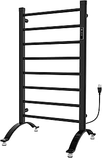 LINKLIFE Heated Towel Warmer Rack for Bathroom, IPX4 Waterproof Towel Rack Warmer with Timer 1-8 H & Temp Control 100-140°F, Heated Towel Rack Freestanding & Wall Mounted, 8 Bars, Black