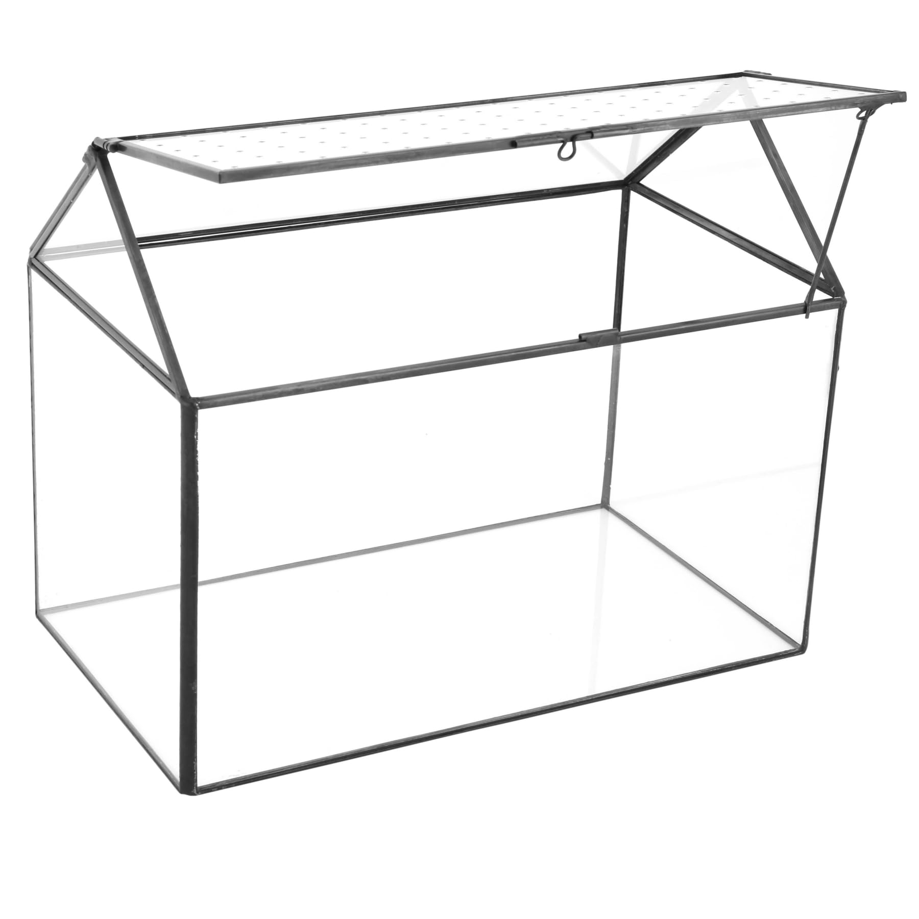 NCYP Glas-Terrarium in Hausform mit Acryl-Deckel, 26 x 15 x 21 cm, große geometrische Box für Schnecken, Farne, Sukkulenten, Luftpflanzen, Tischdekoration, handgefertigt (nur Terrarium)