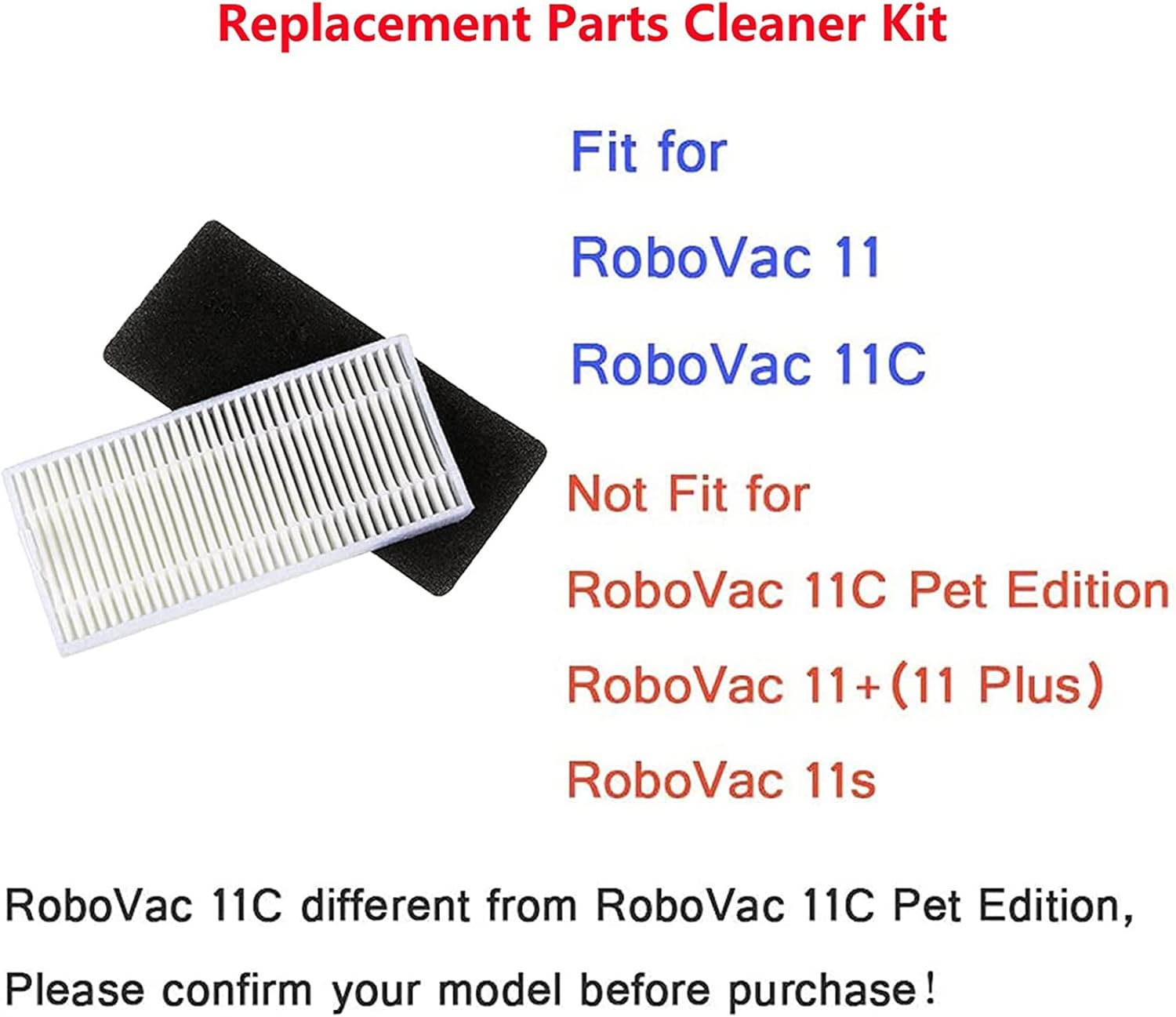 Replacement Parts Cleaner Kit Compatible for eufy RoboVac 11, RoboVac 11c Robotic Vacuum Accessories -Main Brush,Filter,Side Brush Accessory Kit (Filter)