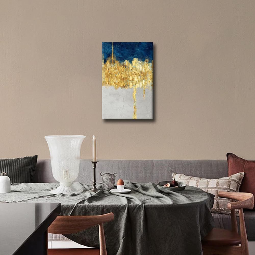 Gold Blue Abstract Art Canvas Wall Art Picture Minimalist Art Abstract Painting Print Contemporary Wall Decor for Home Living Room Bedrrom Bathroom Decor Framed Ready to Hang 12x18 in - Image 4