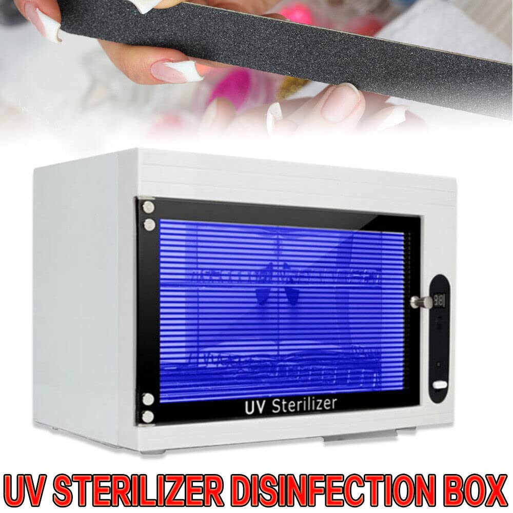 Armadio disinfettante UV, sterilizzatore a LED, 10 l, sterilizzatore per scaldasciugamani, strumenti per manicure, salone e asciugamani, 6 W, con timer, bianco