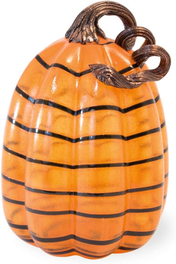Decorative Handblown Glass Pumpkin Figurine, 5 x 8.5-Inches, Green and Gold image 5