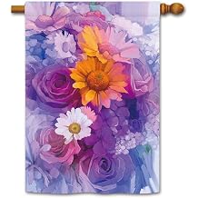 Colorful Bouquet of Rose Daisy and Gerbera Flowers House Flag 28"x40"