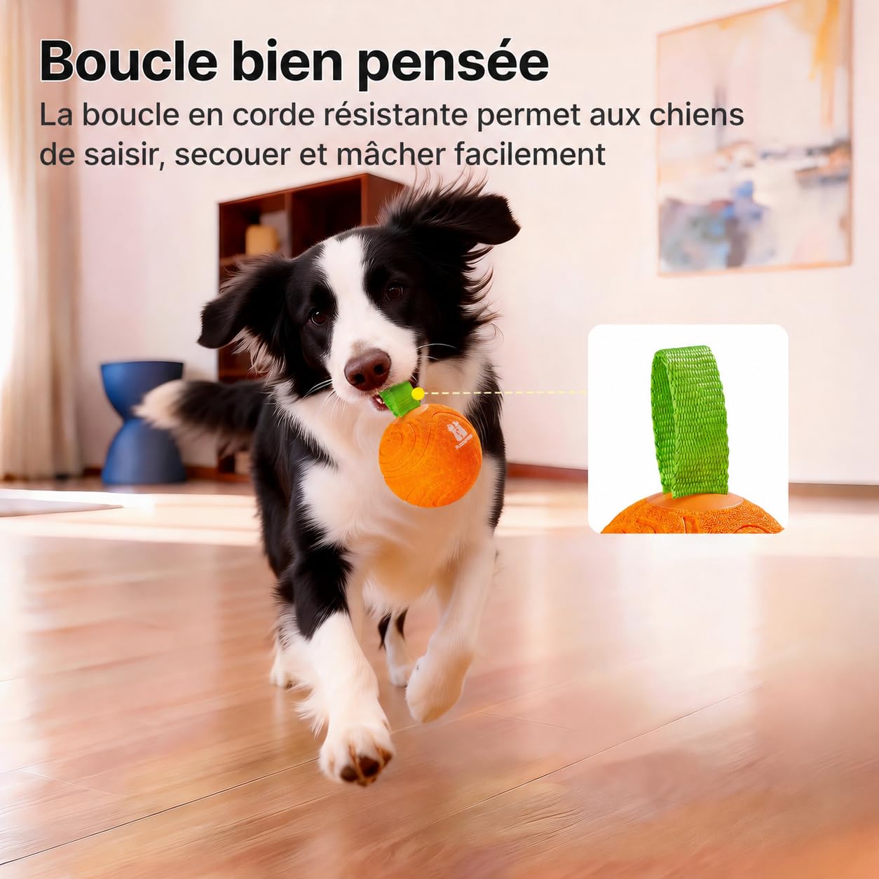 Potaroma Balle pour chien avec corde, jouet interactif activé par le mouvement, 3 modes, balle rebondissante automatique, jouets durables E-TPU pour chiens de moyenne/grande taille, rechargeable par