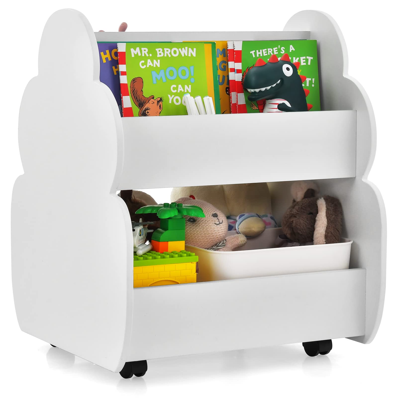 COSTWAY Estantería Infantil con Ruedas, Estantería de 2 Niveles para Niños con Espacio de Almacenamiento, Esquinas Redondeadas, librería para Niños para Sala de Juegos, Dormitorio