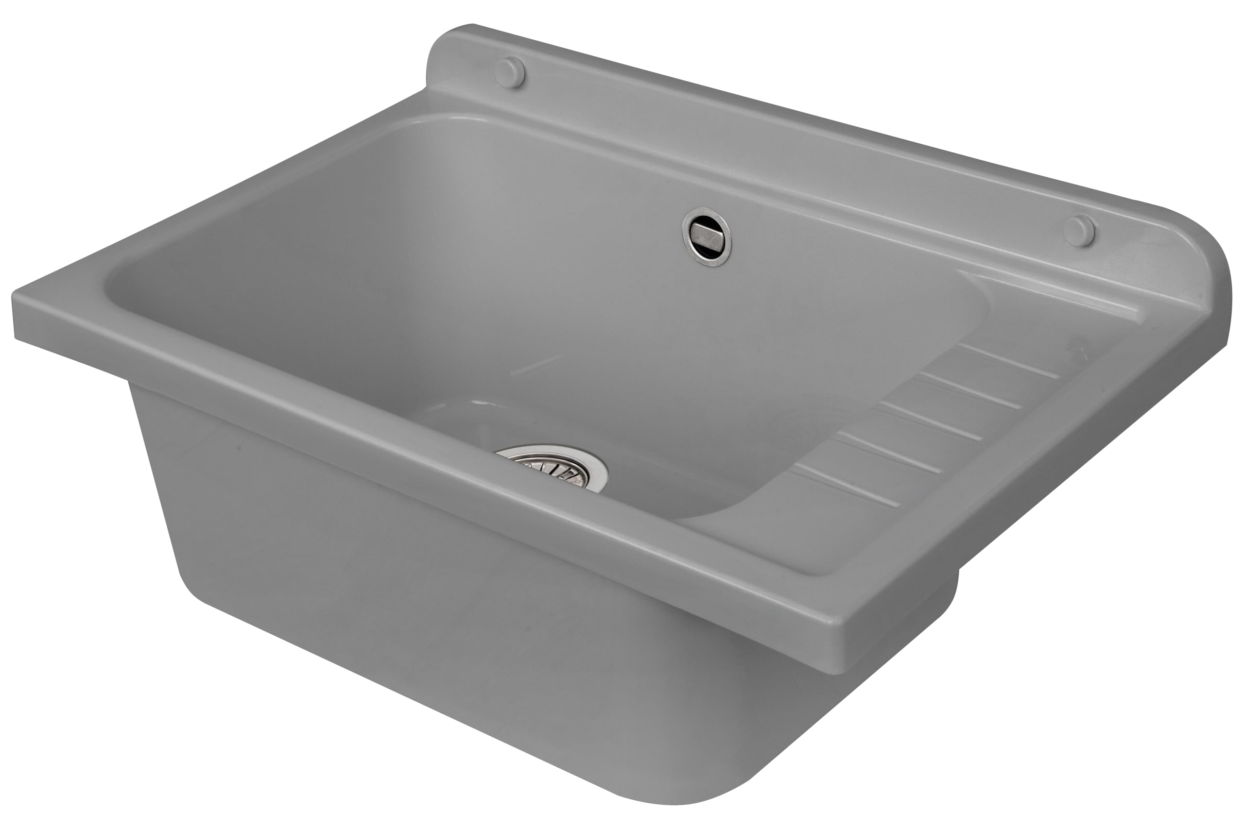 Negrari Lavabo de pared 2051FGAM de polipropileno gris con piletón de metal, resistente a los agentes atmosféricos, incluye kit de fijación y kit de desagüe, para exterior 58 x 38 x 21 cm