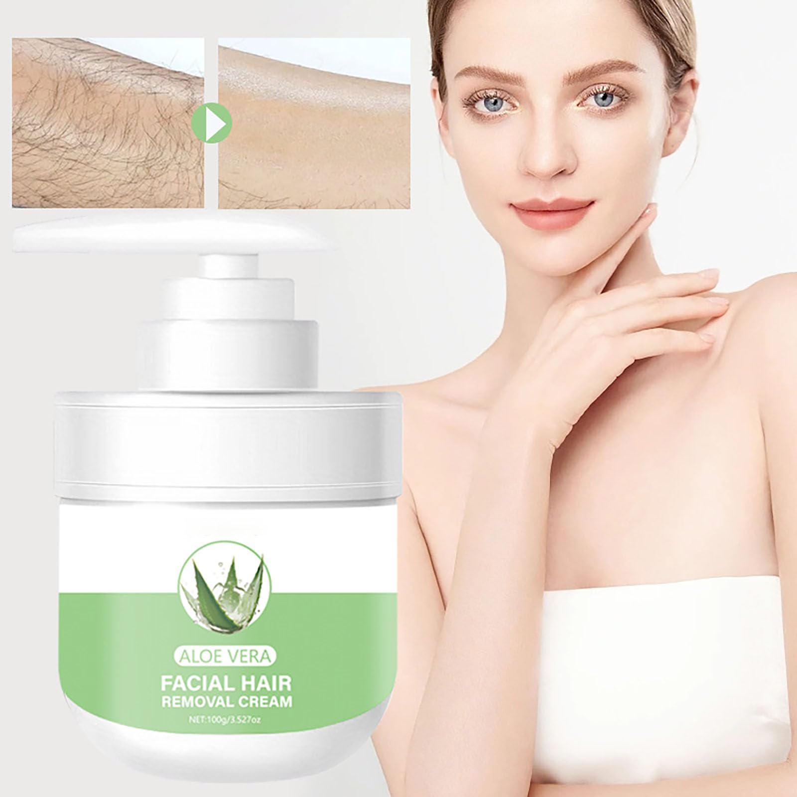 Crema depilatoria facial, crema depilatoria facial de aloe vera para mujeres para labio superior y mentón para mujeres, removedor de vello de aloe para piel sensible al cuerpo, suave y no irritante 3