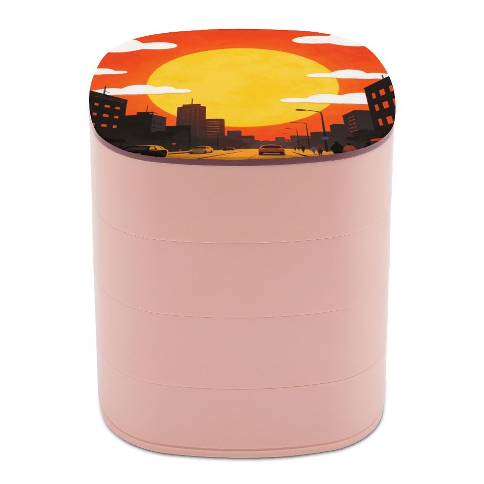 LZQPOEAS Sunset Jewelry Box Women Jewelry Organizer Travel Jewelry Case Cute Necklace Ring Storage Organizer 4-Layer Rotating Jewelry Tray Case with Mirror for Bracelets