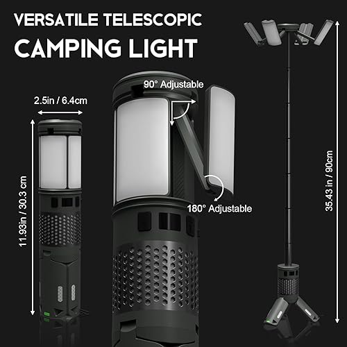 Miniatura 7 de Luces telescópicas para campamento, luces de campamento recargables con soporte, linternas plegables de 12000 mAh, base magnética, linternas