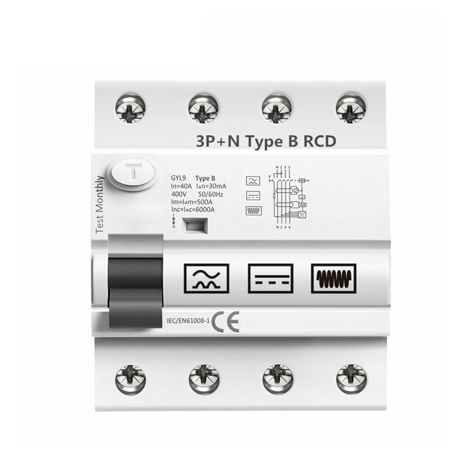 RCCB Type B 4P 63A 100mA pour protection différentielle de charge DC