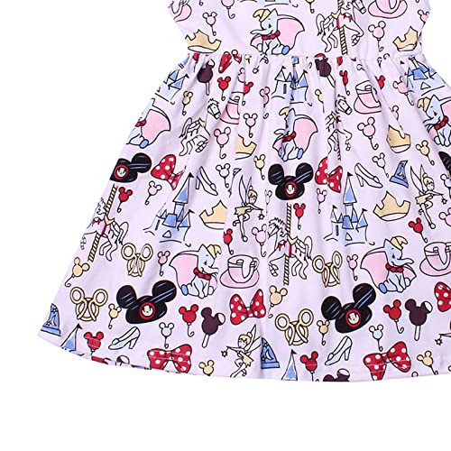 Lzjlsqhyh Children Clothes Girls Flutter Sleeve Cartoon Printed Toddlers Summer Mickey Bow Dress (White A-Line Dress, 7Years) #TOP7