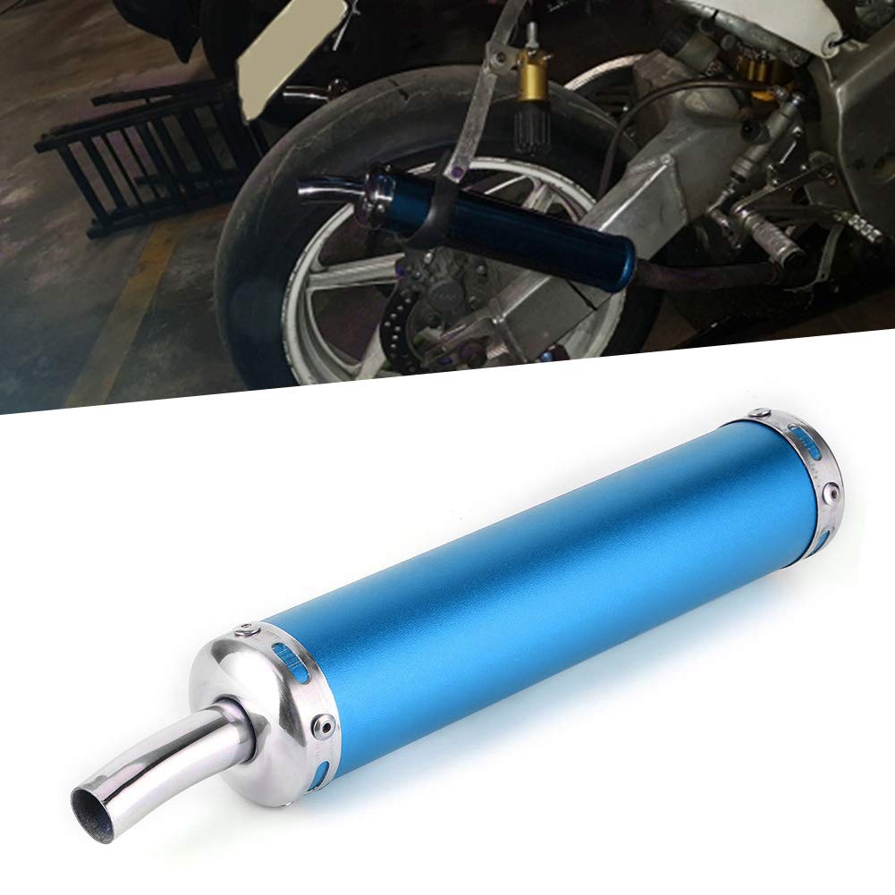 2-Takt Auspuffschalldämpfer Edelstahl Universal, 20 mm Krümmer Rohr Motorrad Endschalldämpfer Zubehör, Geeignet für Moped Roller Motocross (Blau)