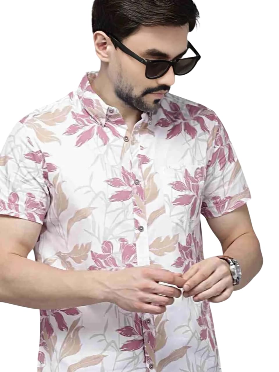 nishani a fashion hastag Men Cotton Blend White Leaf Printed Half Sleeve Shirt | Regular Fit Collared Neck Casual & Beach Wear Stylish Shirt for Men-picture-37