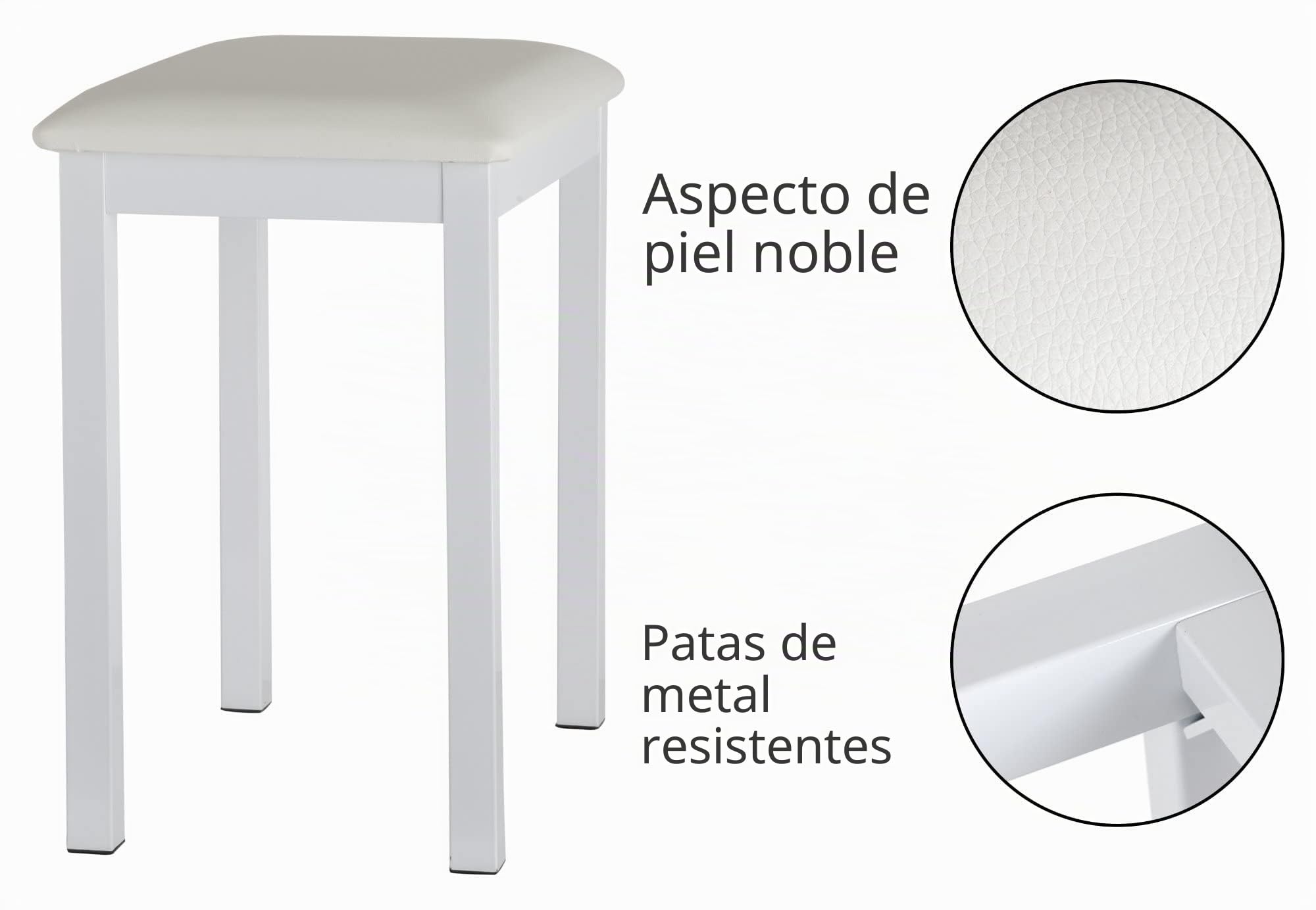 Funkey Banco de Piano B100 Blanca, Dimensiones (LxAnxAl): 44 x 30 x 50 cm | Superficie de asiento blanca acolchada de cuero sintético, Con patas metálicas estables, Protectores para parquet de plástico
