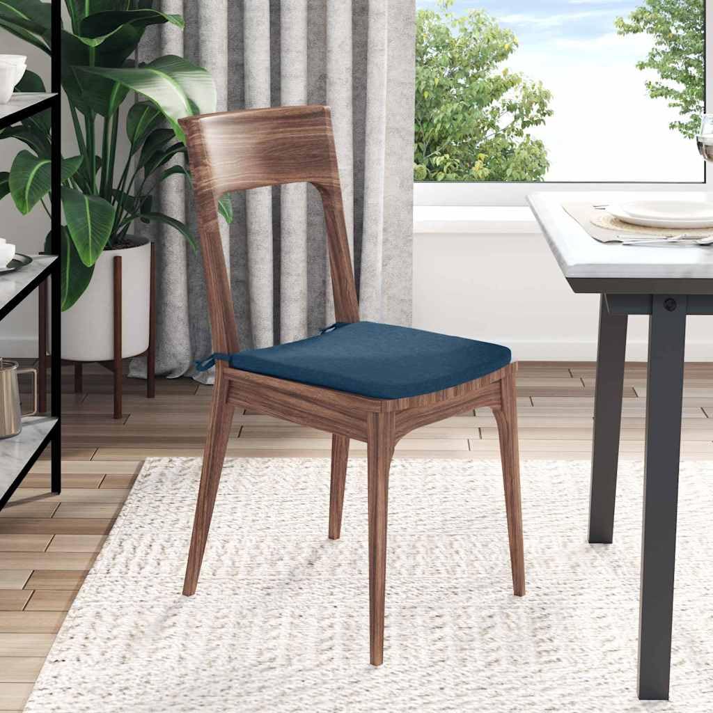Sitzkissen 4er Set Blau 40 x 40 x 3 cm - Komfortable Stuhlkissen mit Bändern und Reißverschluss - Weiche Sitzauflage aus Stoff für Esszimmer, Küche und Home Office