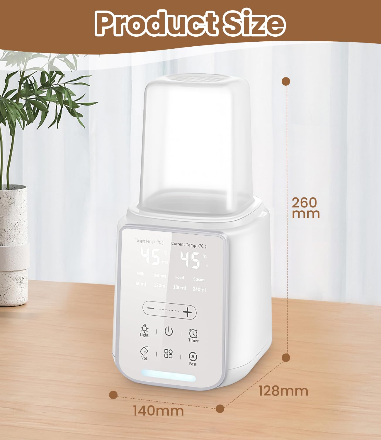 Scaldabiberon Portatile 8-in-1, Sterilizzatore e Scaldapappa, Display LCD, Timer, Luce Notturna, Controllo Temperatura, per Casa e Auto
