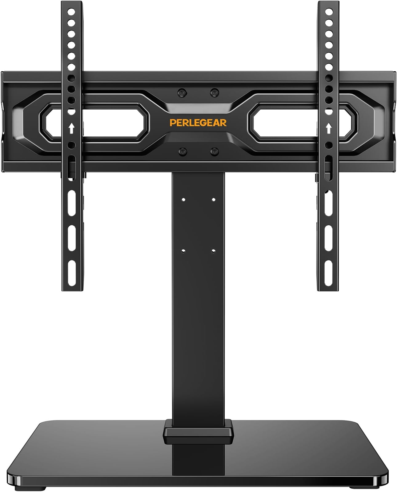 Perlegear Tabletop TV Stand, Universal TV Stand for 23–60 Inch LCD/LED/OLED TVs, Height-Adjustable TV Mount Stand with Tempered Glass Base & Cable Management, VESA 400x400mm, PGTVS02 