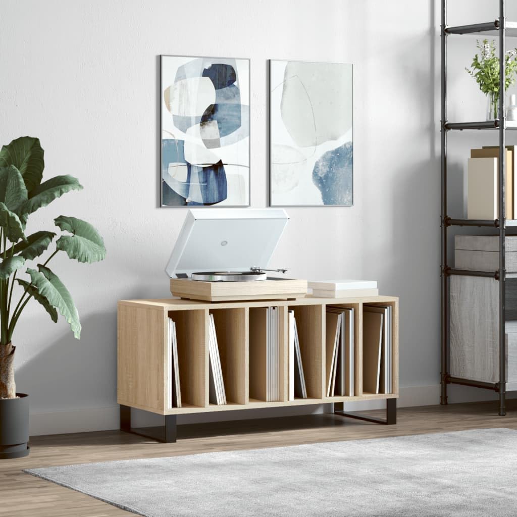 Armadio per dischi in rovere Sonoma, con gambe in ferro, 100 x 38 x 48 cm, spazio per dischi in vinile e LP in vinile, stabile, con ripiano per giradischi, soggiorno, ufficio