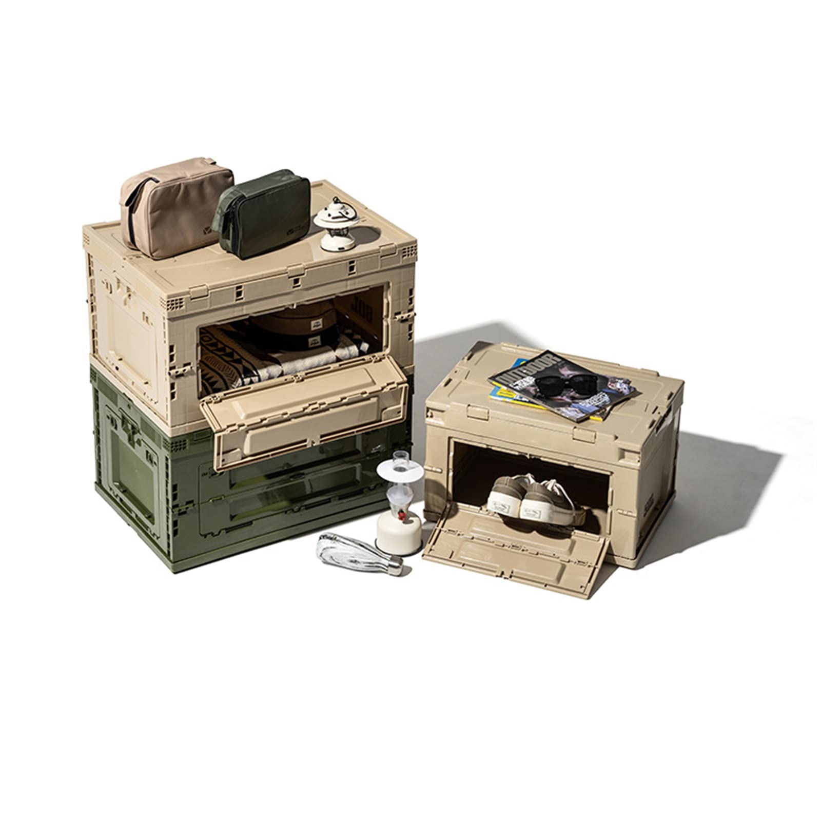 Große Camping Aufbewahrungsbox Plastik Tote, Auto-Kofferraum-Organizer und Aufbewahrung, zusammenklappbarer Aufbewahrungsbehälter, zusammenklappbare Allzweckkiste(Beige,53x36x33.5cm)