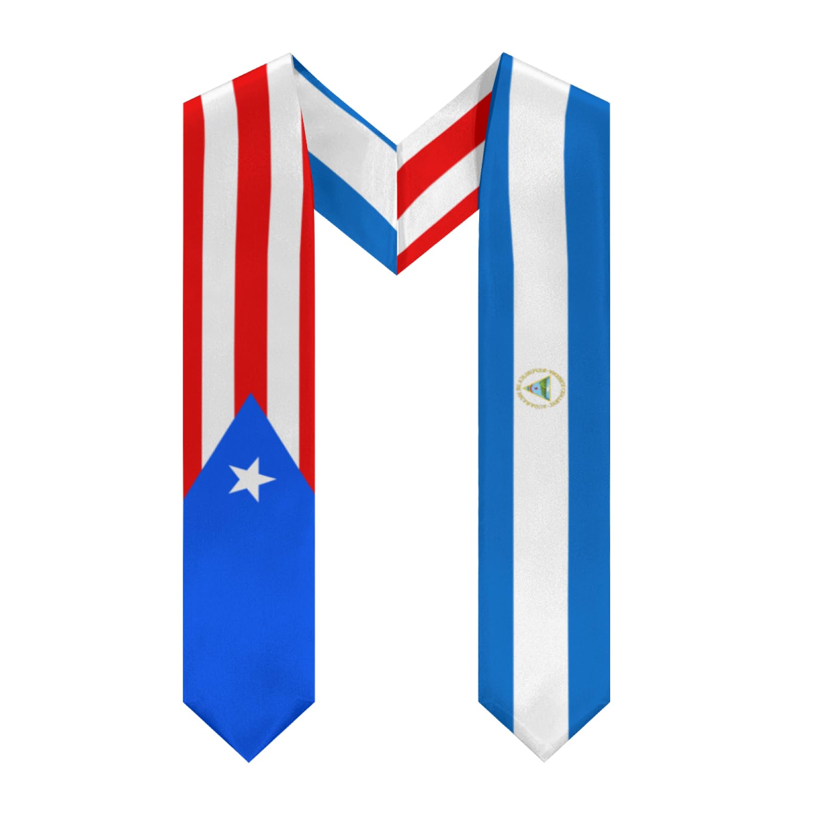 Puerto Rico Nicaragua Nicaraguan Flag Graduation Stole Sash Shawl for Men Women Thickened V-Neck Scarf for International Students Teachers Study Aboard Graduate Gift 72 inches Unisex