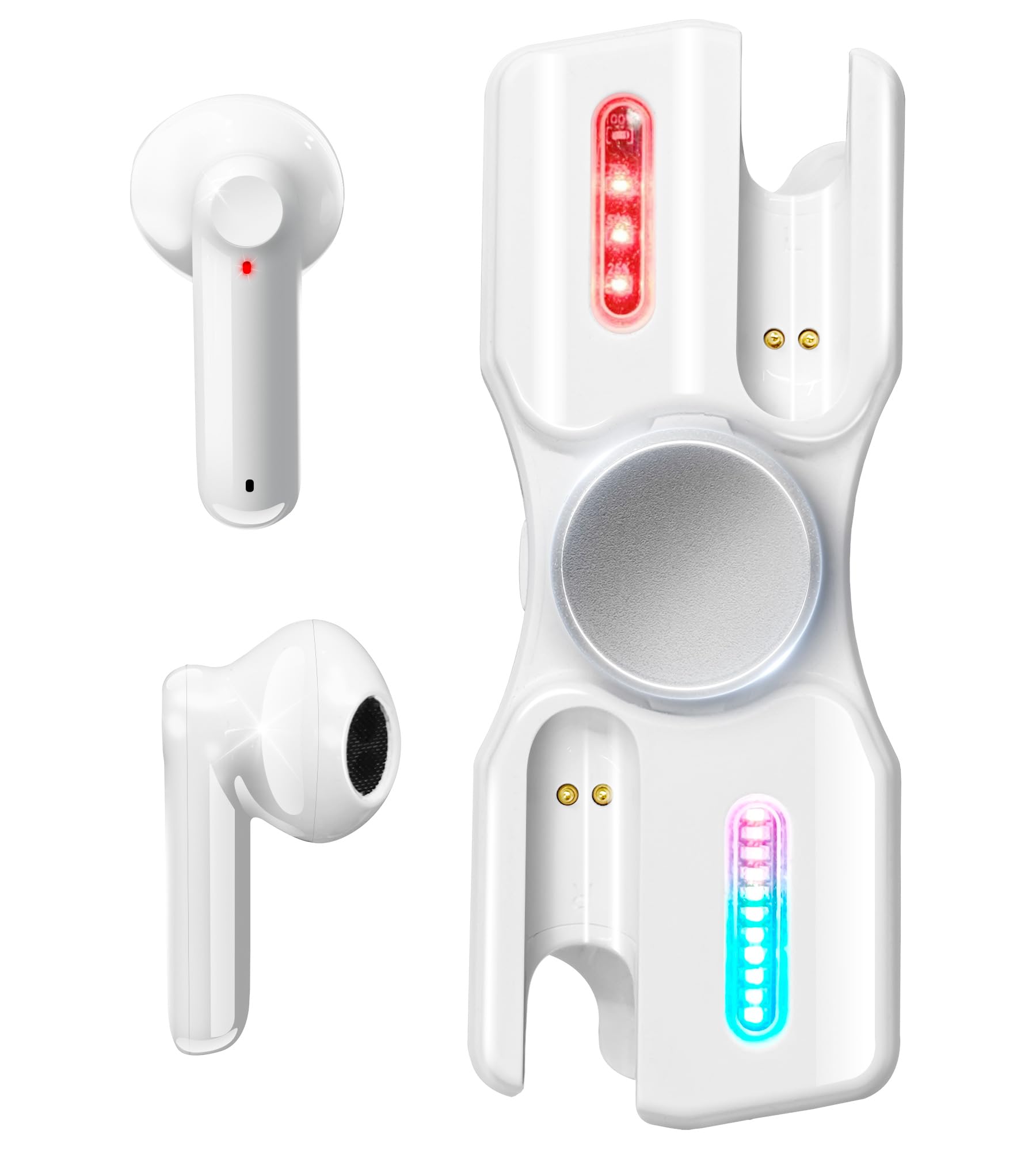 King Lucky Light-Up Fidget Spinner Wireless Earbuds, Bluetooth 5.3 Earphones, 30-Hr Playtime, Noise Cancelling, Mini Portable Design, True Wireless