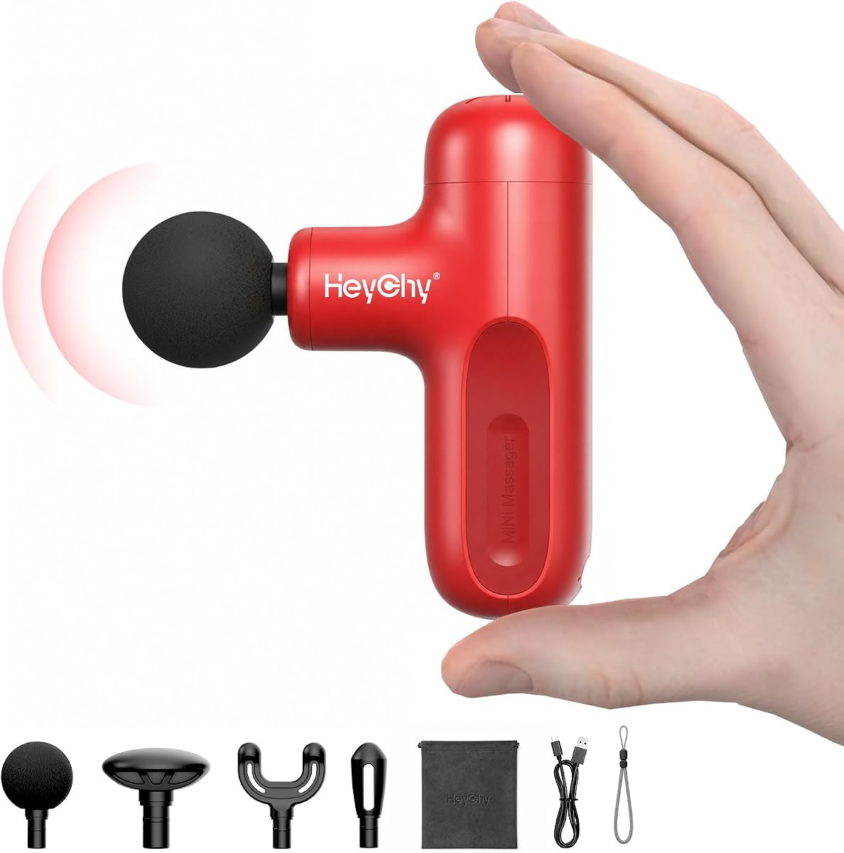 Super Mini Massage Gun Deep Tissue Portable Muscle Massager, Red | 4 Heads for Men Women, Back Neck Legs Muscle Relief, Quiet for Home Gym Office Travel, FSA Eligible,HSA