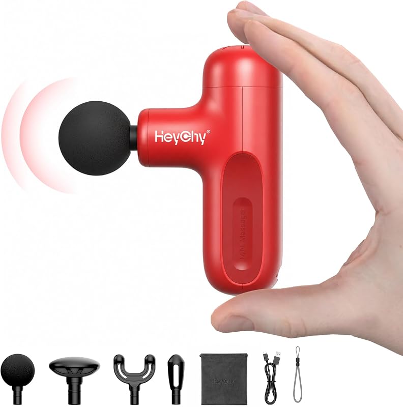 Super Mini Massage Gun Deep Tissue Portable Muscle Massager, Red | 4 Heads for Men Women, Back Neck Legs Muscle Relief, Quiet for Home Gym Office Travel, FSA Eligible,HSA