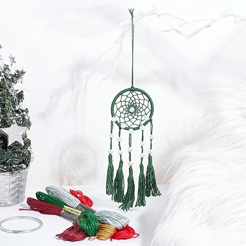 Miniatura 2 de INFUNLY Juego de 6 atrapasueños para bricolaje, kit de atrapasueños de Navidad, boho, hecho a mano, adornos para árbol de Navidad, colgante, espejo