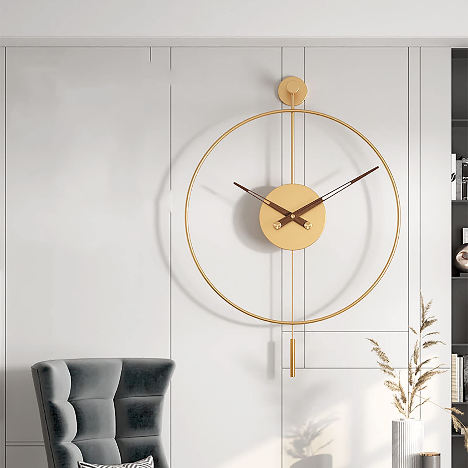 Wandklok, Vintage Klassieke Decoratief met Slinger, Moderne Niet-tikkende Stille Metalen Wandklokken voor Woonkamer, Slaapkamer, Studeerkamer, Kantoorklokken voor Decor