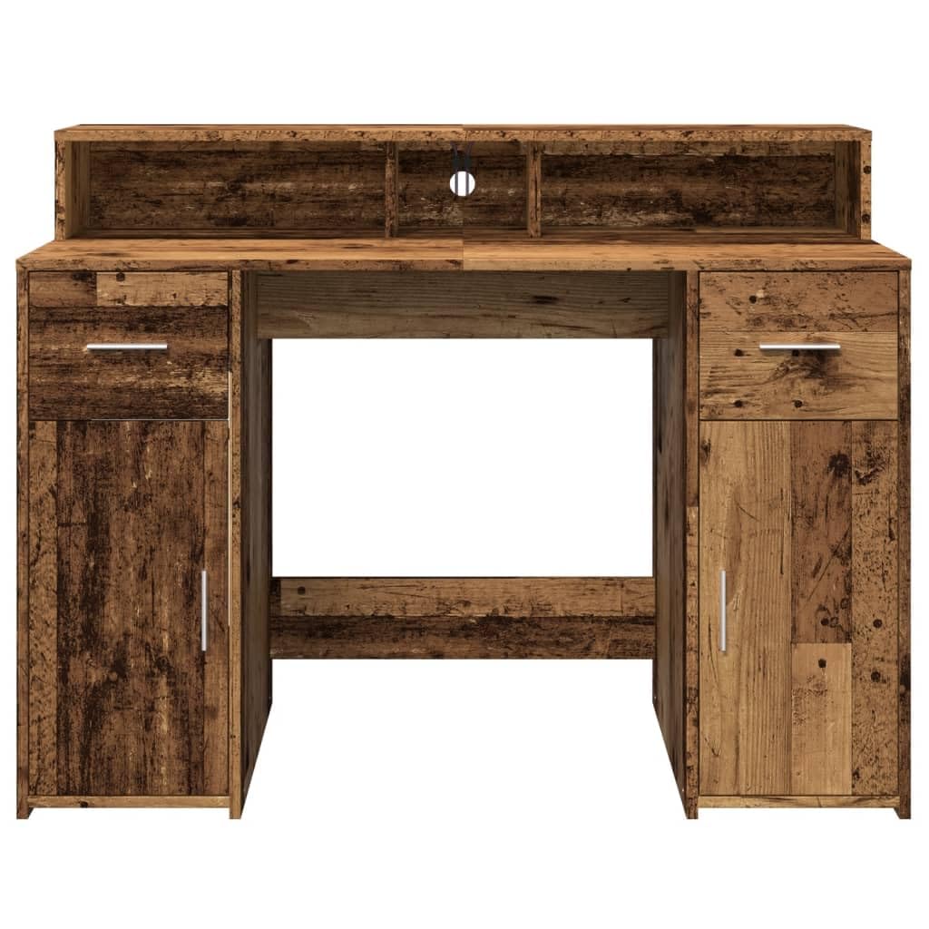 Bureau en Vieux Bois avec lumières LED RVB érgonomique pour Ordinateur PC Gamer Travail et étude Espace de Rangement Angle Pliable Hauteur réglable Assis Debout Chambre Salon étudiant Enfant