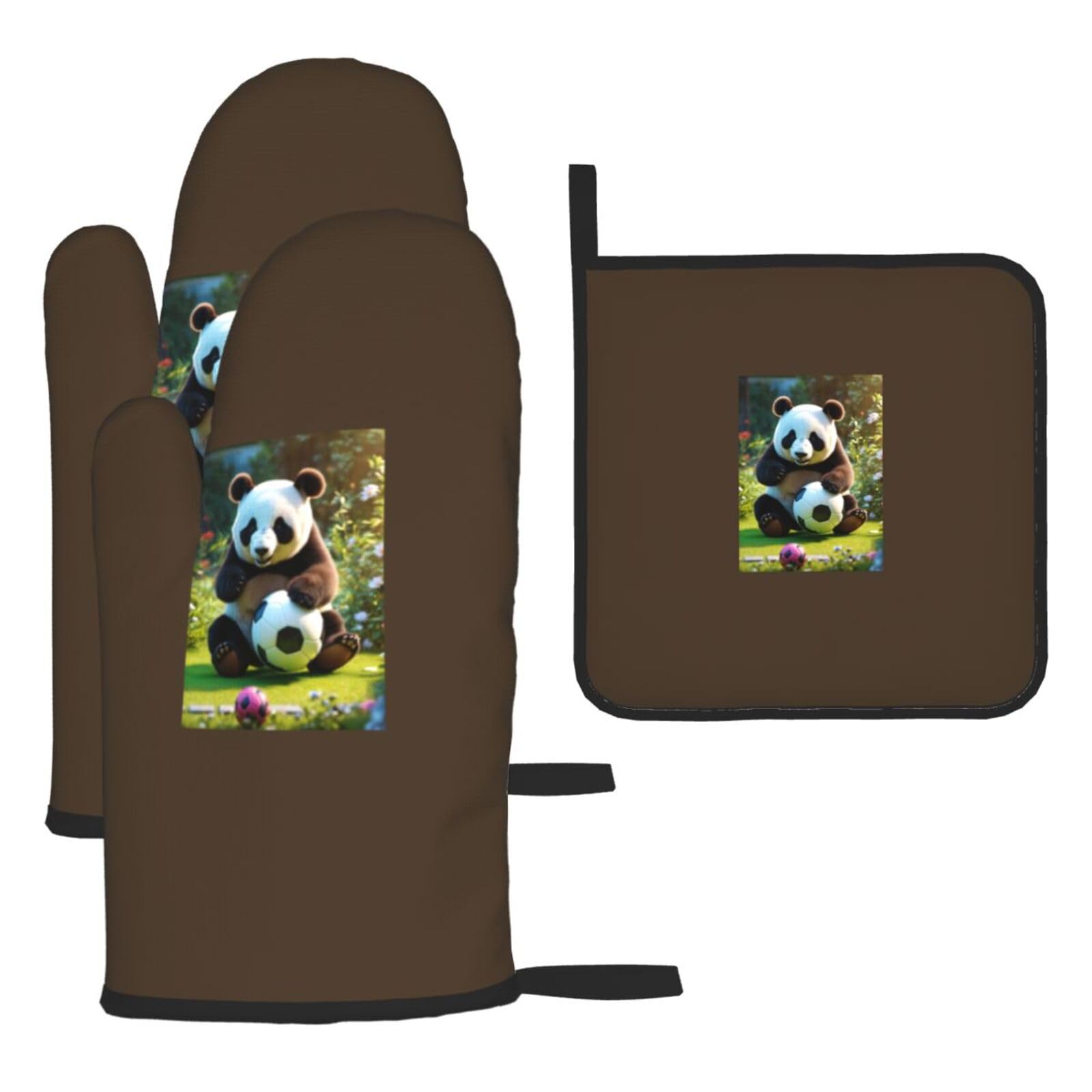 Panda Print Oven Kitchen Gloves For Baking Outdoor Grilling Home Use Mitts Microwaving Bbq