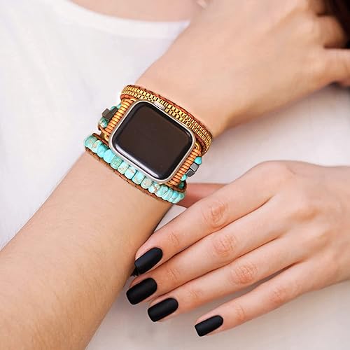 Miniatura 2 de Correa de reloj bohemia con cuentas compatible con Apple Watch Band de 1.496 pulgadas, 1.575 pulgadas, 1.614 pulgadas, 1.654 pulgadas, 1.732