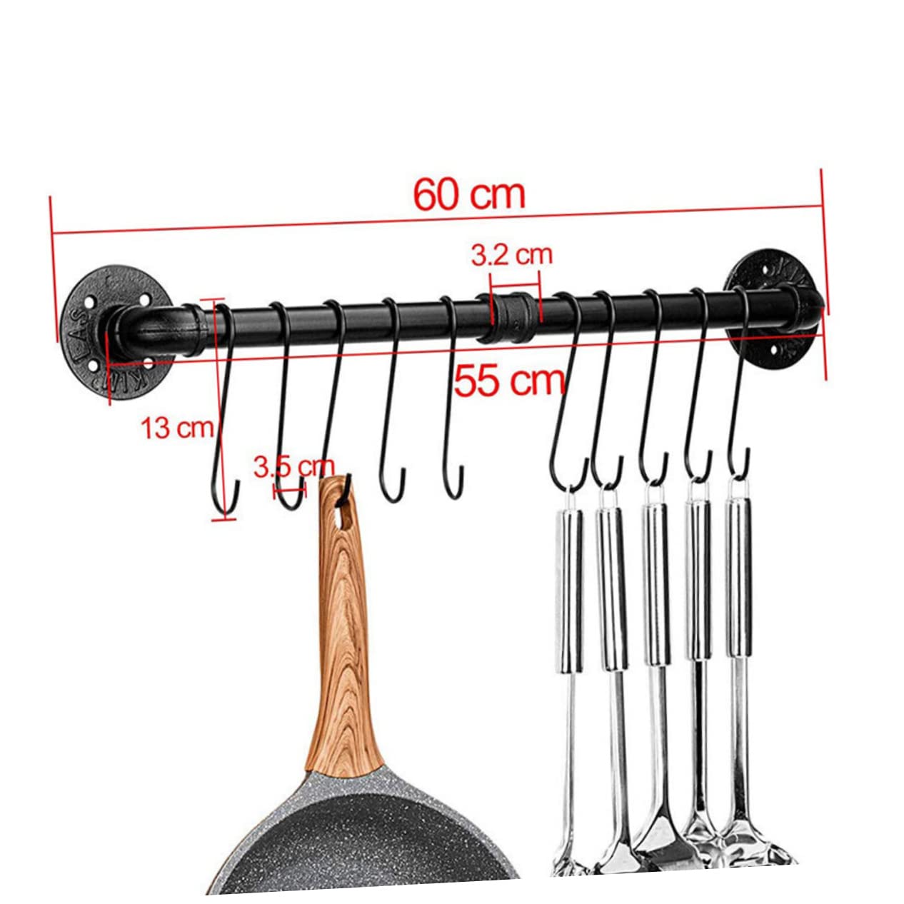 BESTYASH Porta Pentole in Ferro Nero, Rack da Parete con Gancio | Montaggio a Muro, per Cucina e Bagno, Supporto per Coperchi e Asciugamani, Design Salvaspazio