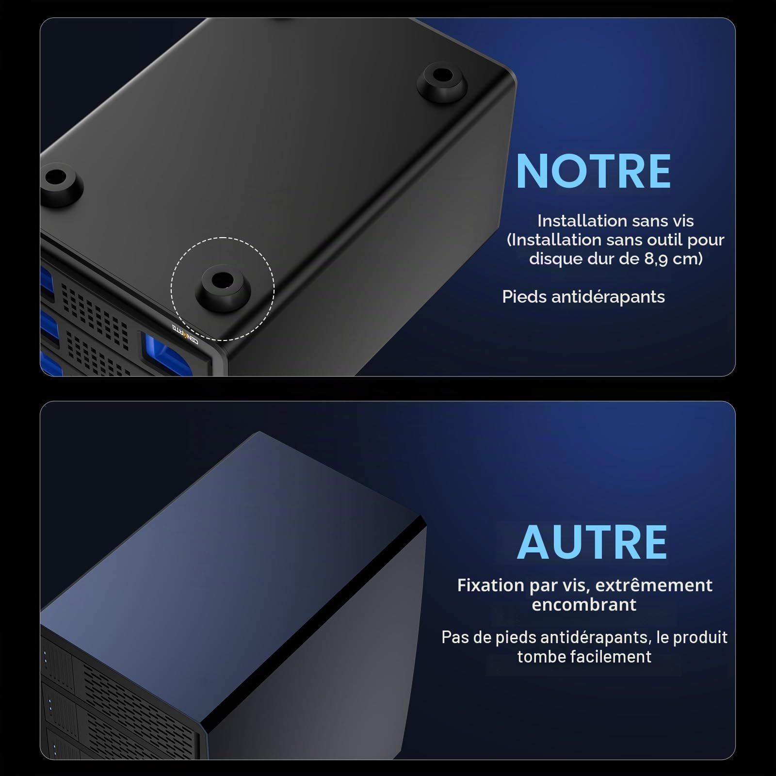 Boîtier Disques Durs, Aluminium Boîtier 3 Baies 10Gbps avec Ventilateur pour HDD/SSD SATA 2,5/3,5, Câble USB A/C 3.2 Remplacement à Chaud, Boîtier HDD sans Outil, DAS (sans Raid/NAS)
