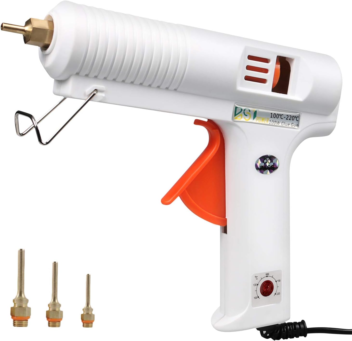 100W Hot Glue Gun with Three Interchangeable Nozzles, BSTPOWER 2T High Temp Heavy Duty Melt Glue Gun, Flexible Trigger Overheating Protection for DIY Small Craft Projects and Home Quick Repairs