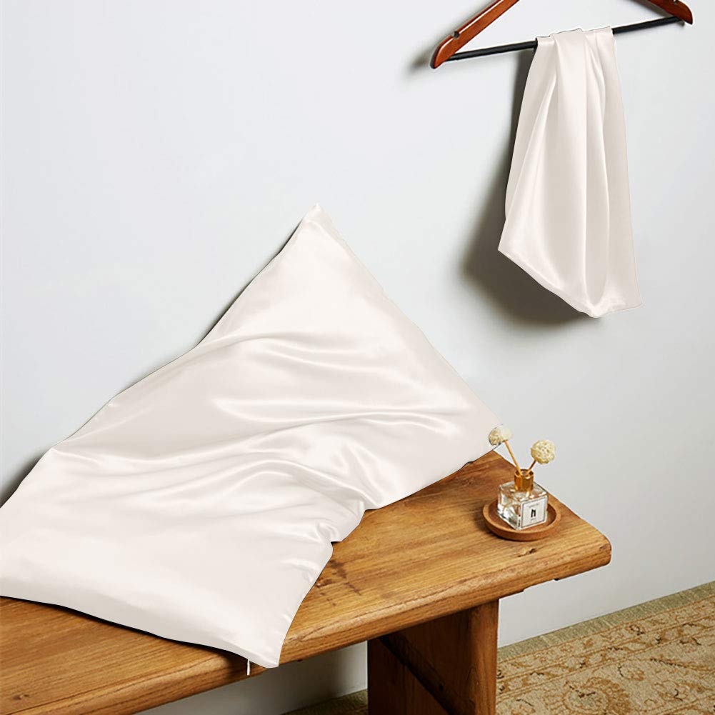 THXSILK Silk Pillowcase 22 Momme 100% Pure Mulberry Natural Soft Breathable Pillow Cover with Hidden Zipper Closure, Standard Size 20"x26"(51 × 66cm),White