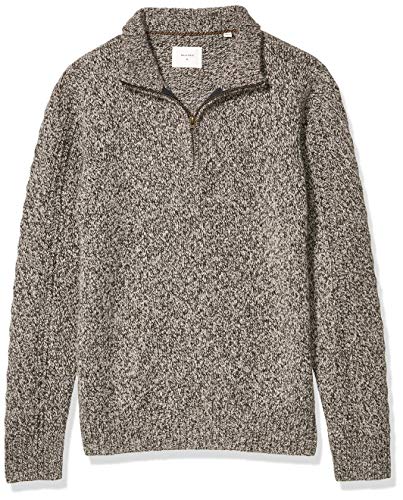 Billy Reid Men's Cashmere Half Zip Pullover Sweater, Marled White/Brown, L