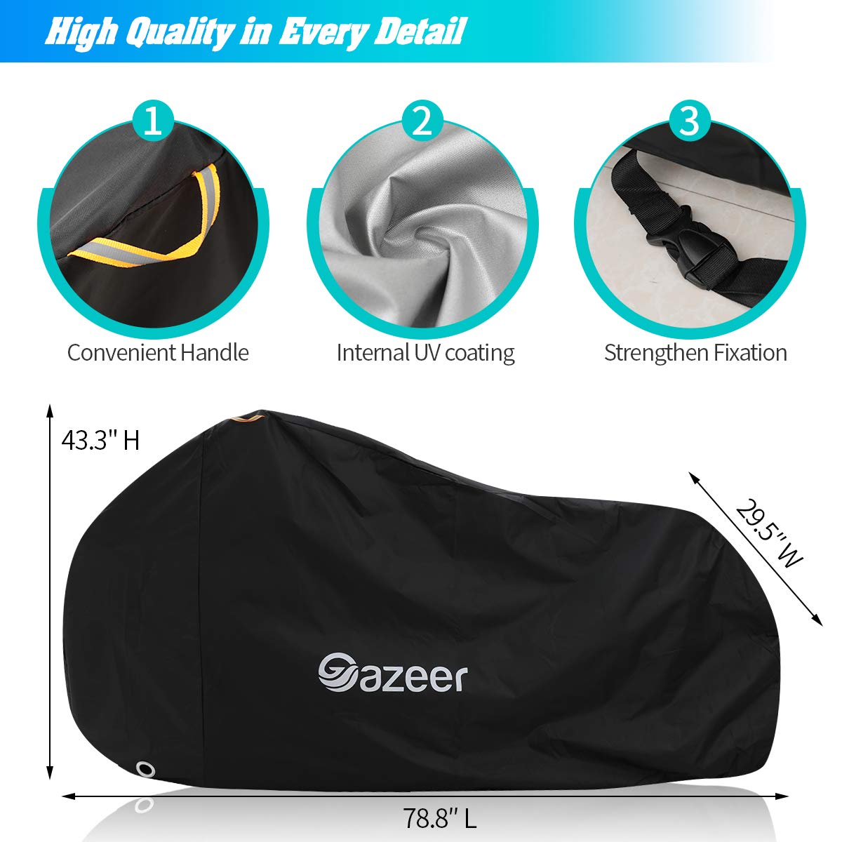 Gazeer Bicycle Cover with Lock Hole Reflective Safety Loops for 29er Mountain Road Electric Bike Motorcycle Cruiser Outdoor Storage, Waterproof, Anti-UV, Heavy Duty Ripstop Material 210D