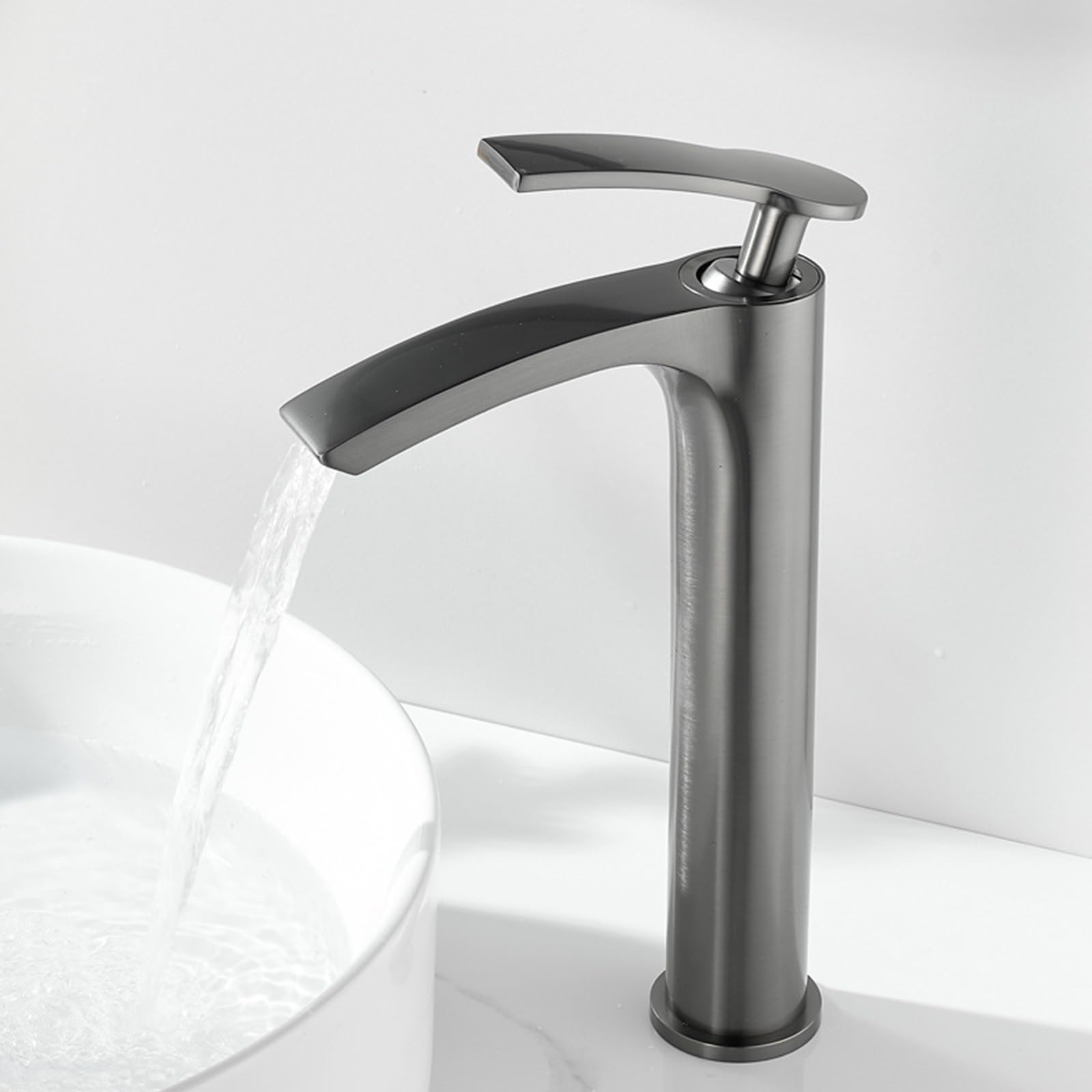 Grifo de Lavabo Grifos Mezclador de Baño Pistola de Agua Caliente Y Fría con Mangueras Color Gris Estilo Alto Grifo Del Fregadero Baño Cocina