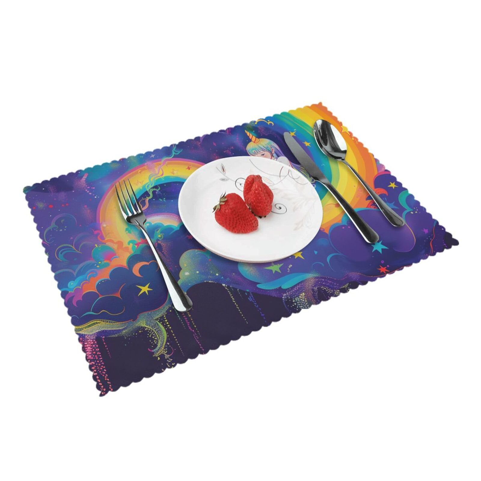 Rainbow Printed Placemat Heat Resistant Place Mats Set of 4 PCS Washable Kitchen Table Mats, 12x18 Inch