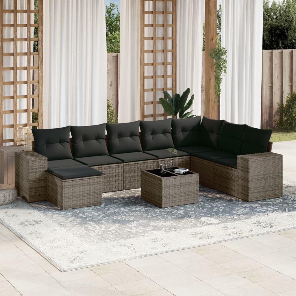 Genérico Set de Muebles de jardín 9 pzas y Cojines ratán sintético Gris,Conjuntos de jardín-3255307