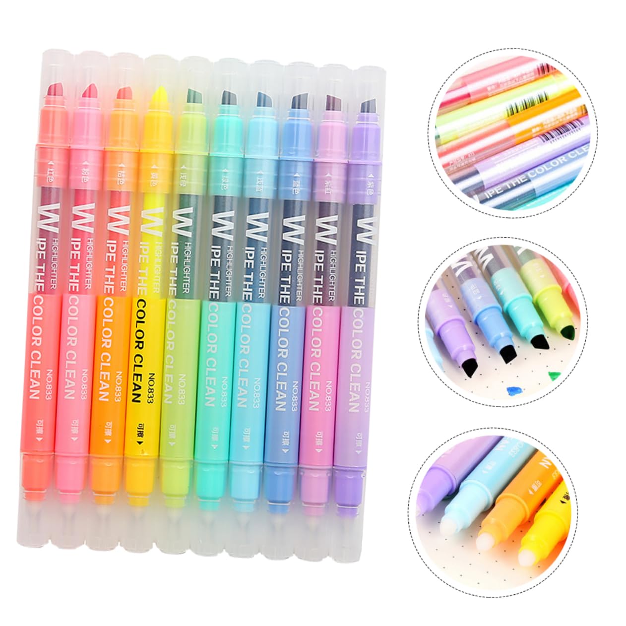 VILLCASE 3 Set Di Evidenziatori Liquidi Pastello Penne Cancellabili Evidenziatori Colorati Per La Scuola Evidenziatori A Doppia Testa Gomma 10 Pezzi*3