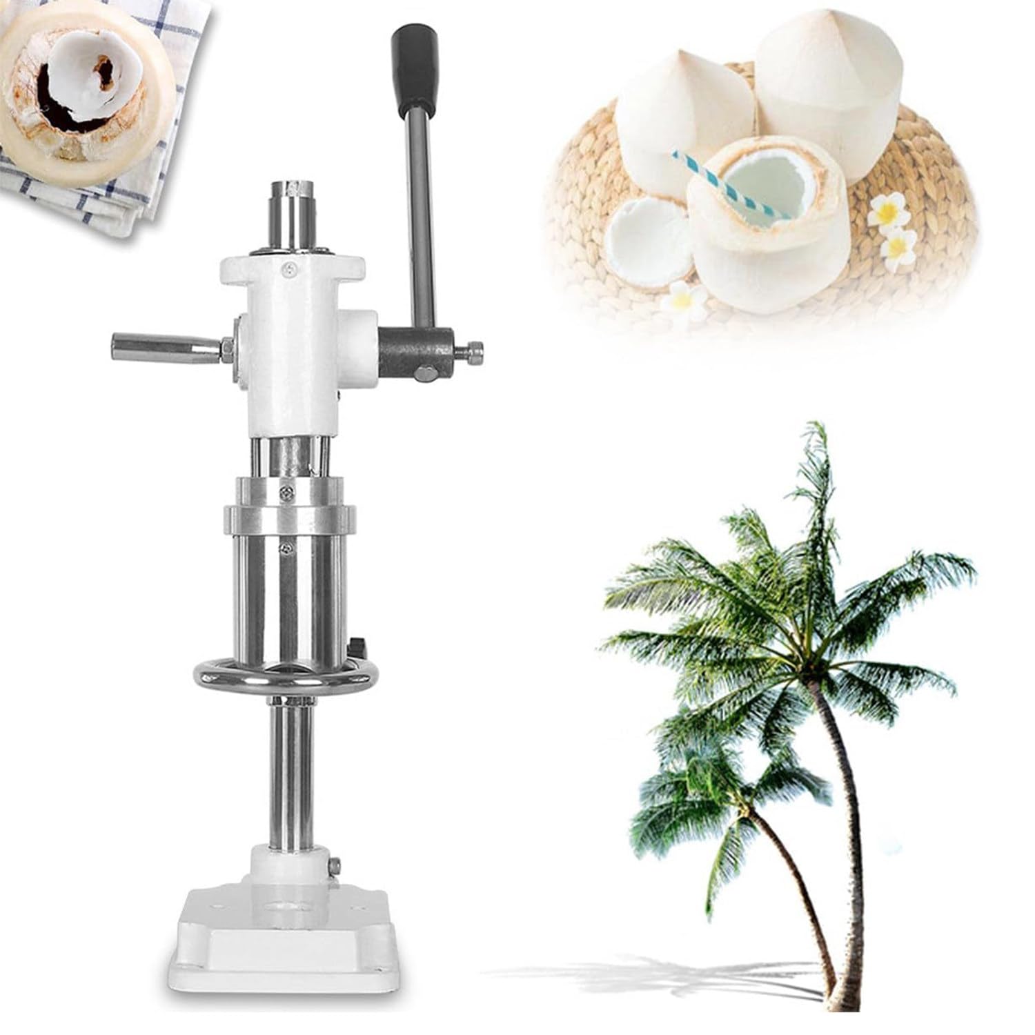 ZHJOPP Manual Coconut Opener Tool, Stainless Steel Hand Press Driller for Opening Green and Young Coconuts (White)