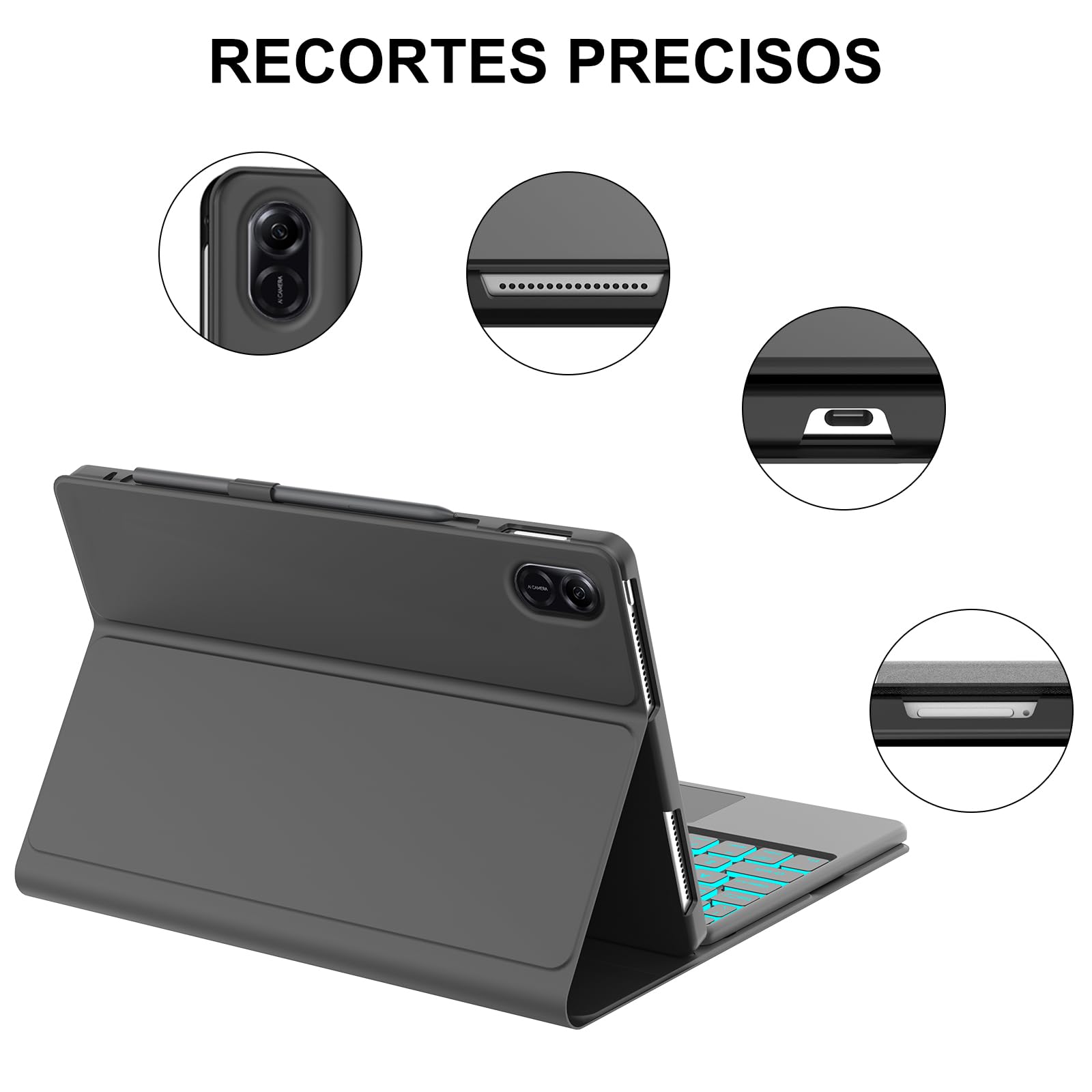 FOGARI Teclado con Touchpad para Honor Pad X8a/X8b 11" | Funda con Español Ñ Teclado para Honor Pad X8a/X8b Bluetooth Teclado Retroiluminado con Trackpad, Negro
