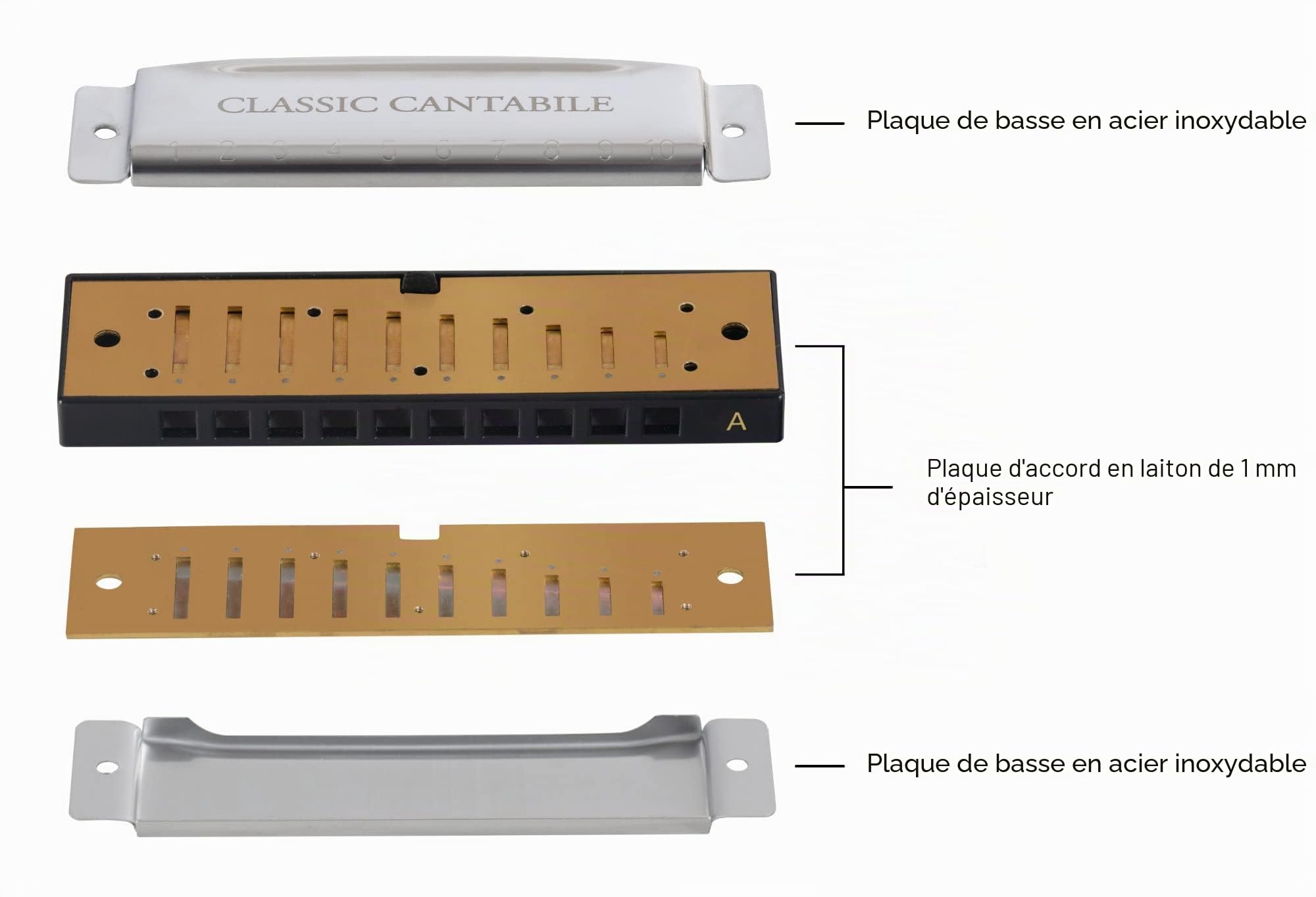 Classic Cantabile AHBS-12 Alabama Blues Harmonica Set de 12 harmonicas diatoniques - Accordages variés - 10 anches en laiton - Boîtier en acier inoxydable - Inclus étui & chiffon