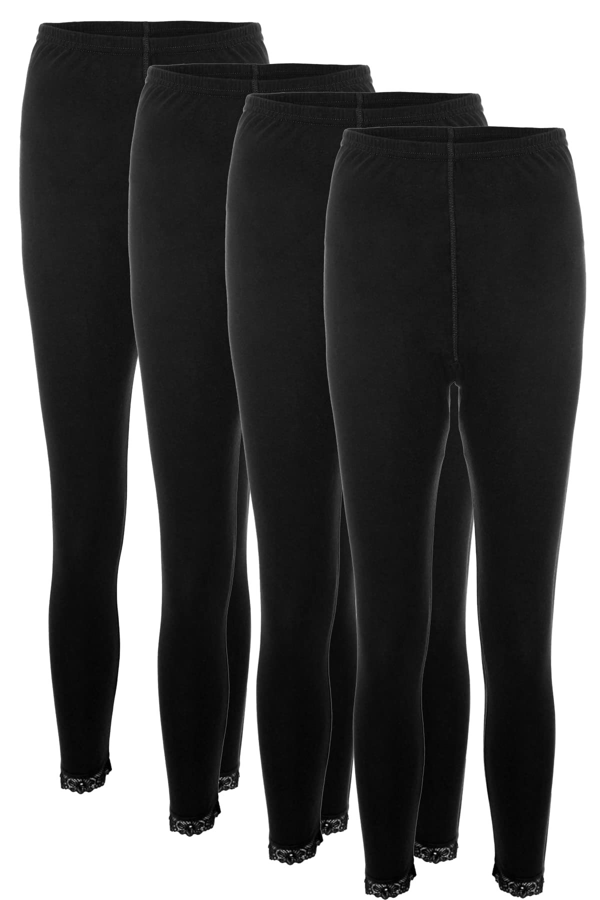 TolinWomen's Lace Trim Inner Leggings 100% Soft Organic Cotton High Waist with Elasticized Waistband Tagless Comfort Regular Fit Daily Lightweight Underwear Tights (pack of 4) TOLIN0720