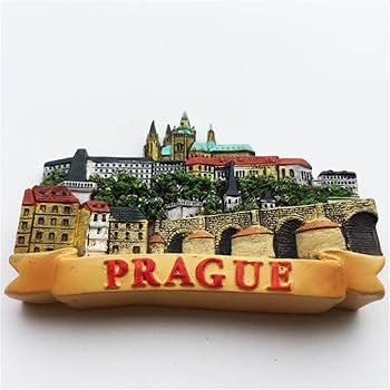 Magnete Da Frigo Con Vista Di Praga, Repubblica Ceca. Souvenir In Poliresina Fatto A Mano, 5,8x6 Cm. Decora Casa Con Un Ricordo Di Viaggio.