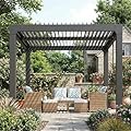 10x10 FT Louvered Pergola, Outdoor Aluminum Pergola with Adjustable Roof & Integrated Drainage System, Heavy Duty Hardtop Gazebo for Patio, Deck, Garden & Backyard