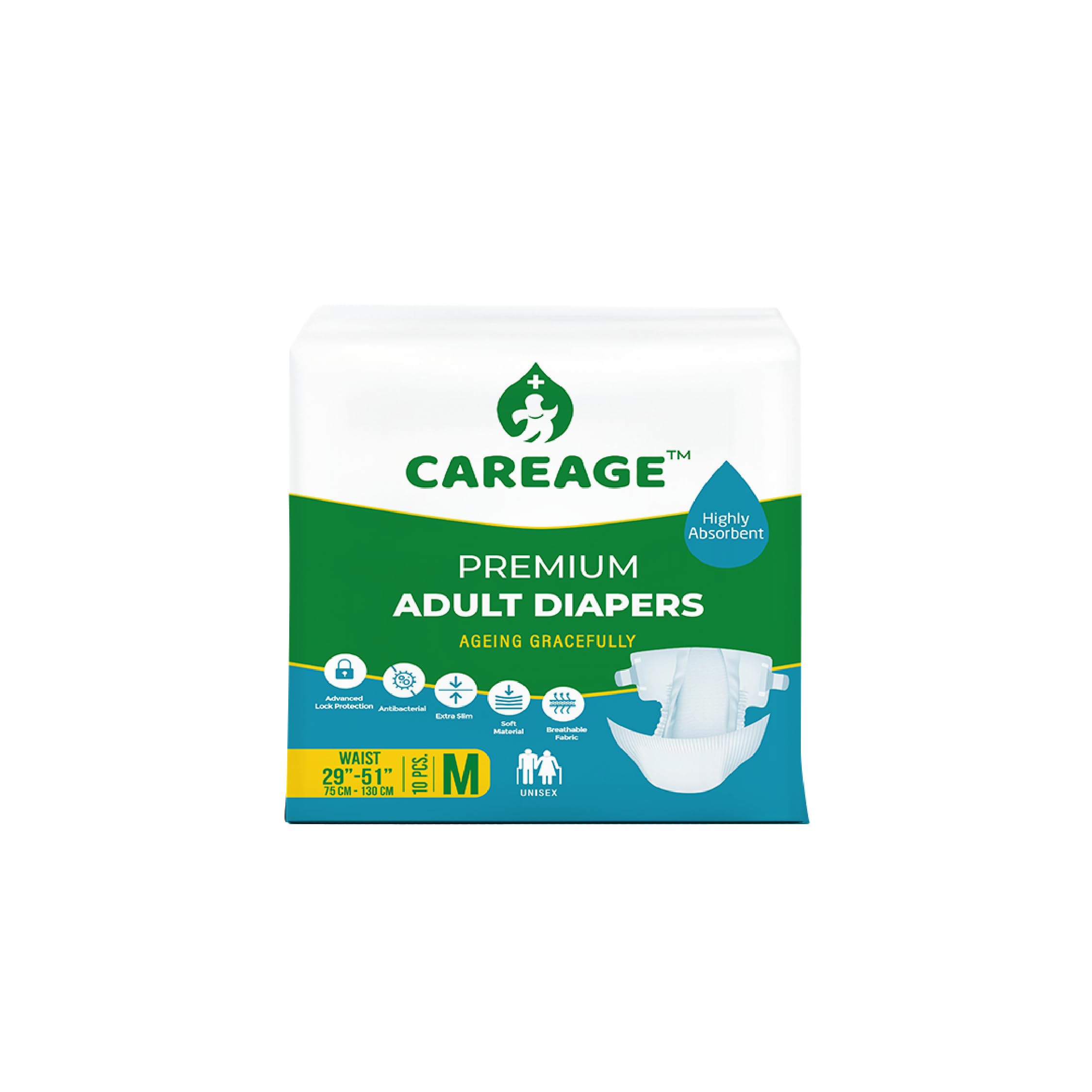 CAREAGE Premium Unisex Adult Diaper Large Tape Style With Odour Lock & Anti-Bacterial Absorbent Core|Skin Friendly Tape Style Diapers,Easy Removal, Enables Max Comfort (Pack Of 10, L) (B0CWH2898F) Amazon Price History, Amazon Price Tracker